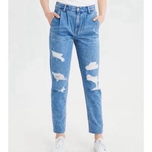 American Eagle Pleated Ripped Mom Jean